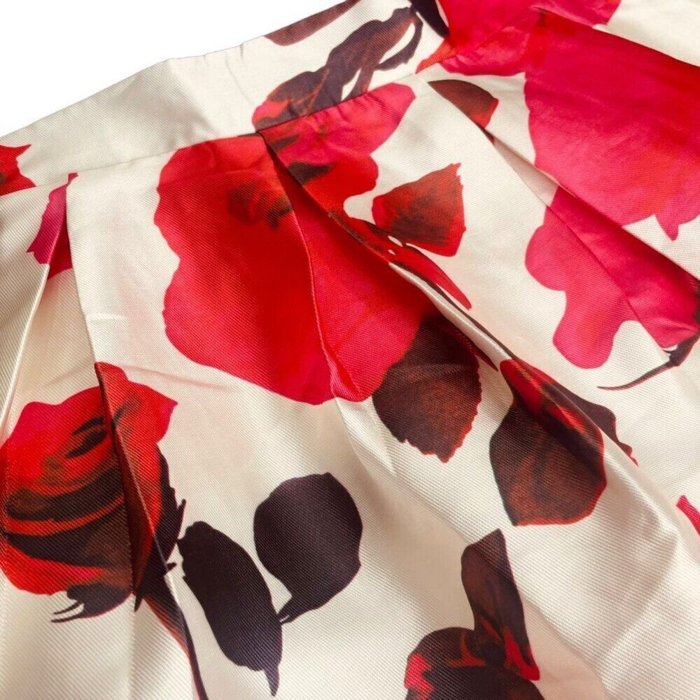 Chicwish | Red Rose Floral Pleated Full Midi Skirt Cream Satin Size M | EUC - Picture 6 of 10